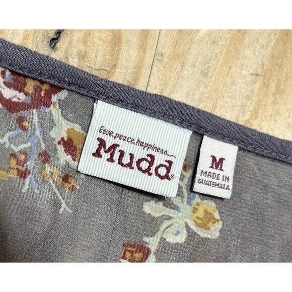 Mudd Top Womens Size M Gray Floral Striped Long Sleeve Boho Grunge Peasant - Picture 8 of 9